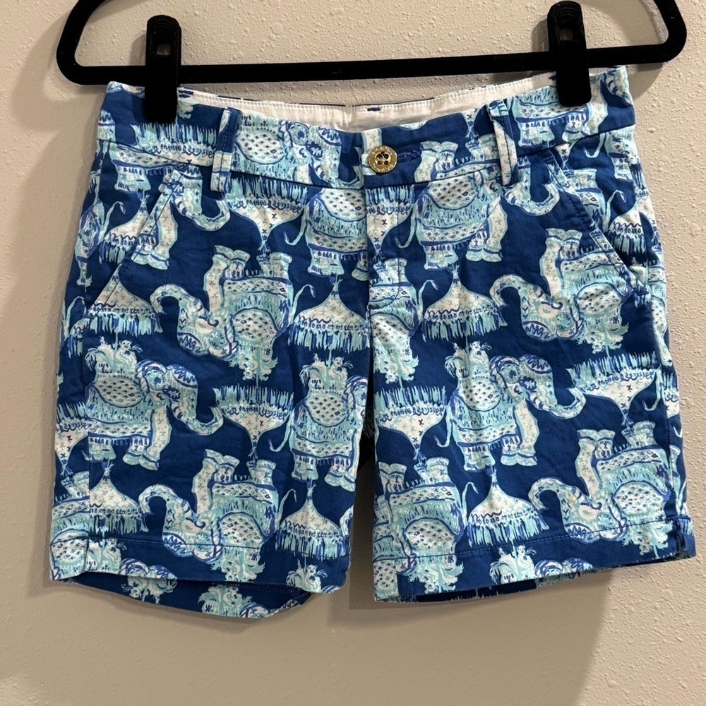 Lilly Pulitzer 00 Elephant Print Jayne Stretch Short Resort Summer Resort Preppy - Picture 1 of 7